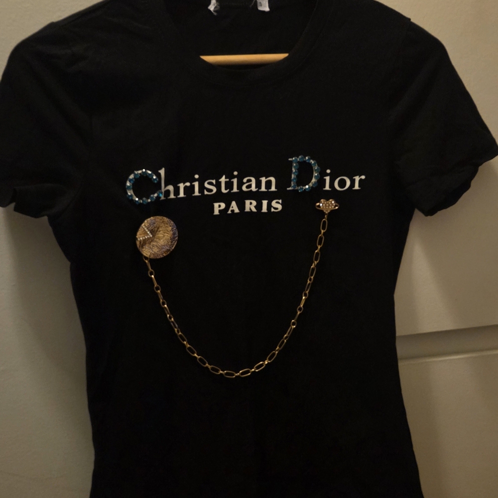 Christian Dior Black T-Shirt with Gold Chain